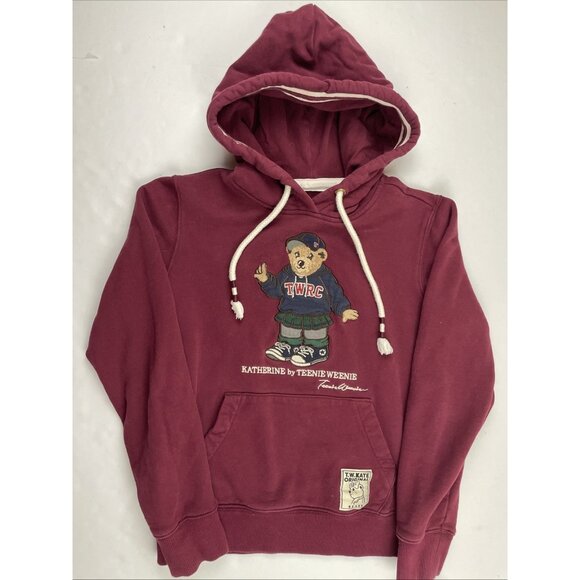 Teenie Weenie Hoodie Sweatshirt Youth L 160cm Embroidered Bear Katherine Maroon - Picture 2 of 10